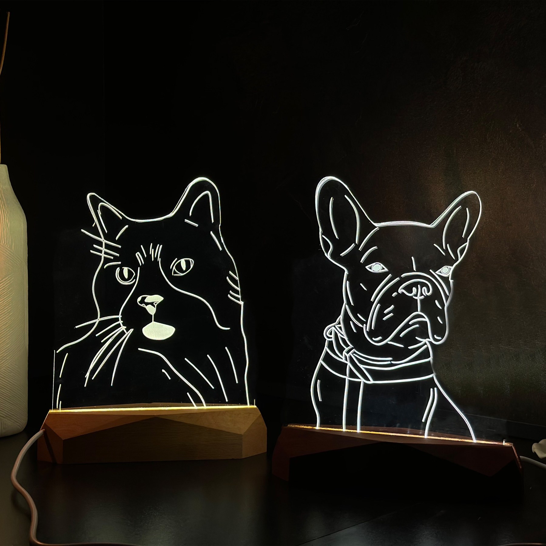 Custom Pet Acrylic Line Drawing Portrait Night Light, Pet Memorial Photo Light