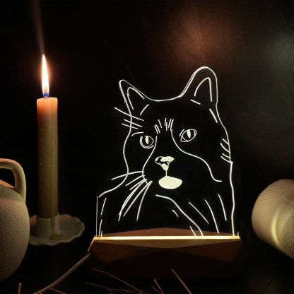 Custom Pet Acrylic Line Drawing Portrait Night Light, Pet Memorial Photo Light