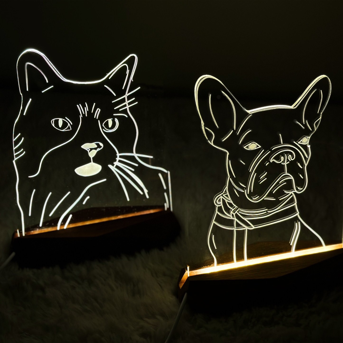 Custom Pet Acrylic Line Drawing Portrait Night Light, Pet Memorial Photo Light