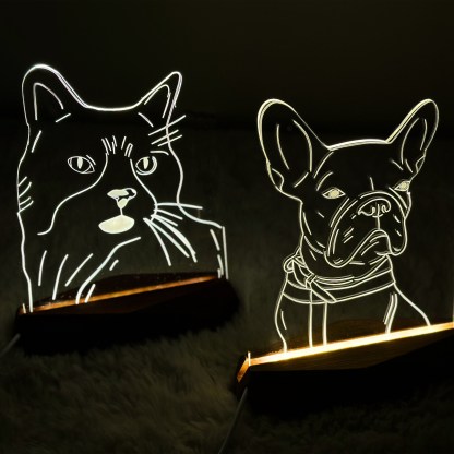 Custom Pet Acrylic Line Drawing Portrait Night Light, Pet Memorial Photo Light
