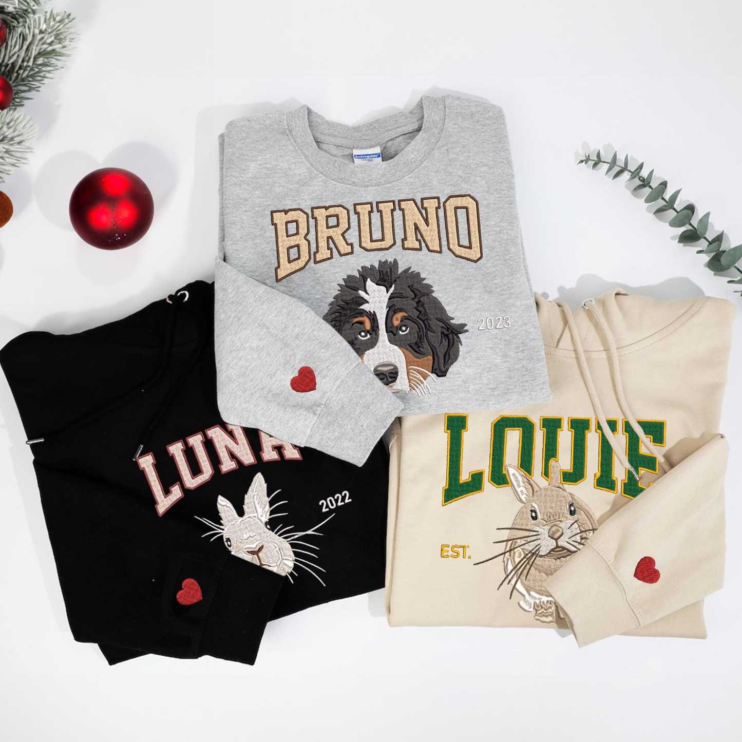 Custom Embroidered Sweatshirt With Pet Portrait and Name