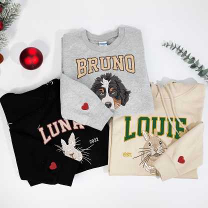 Custom Embroidered Sweatshirt With Pet Portrait and Name