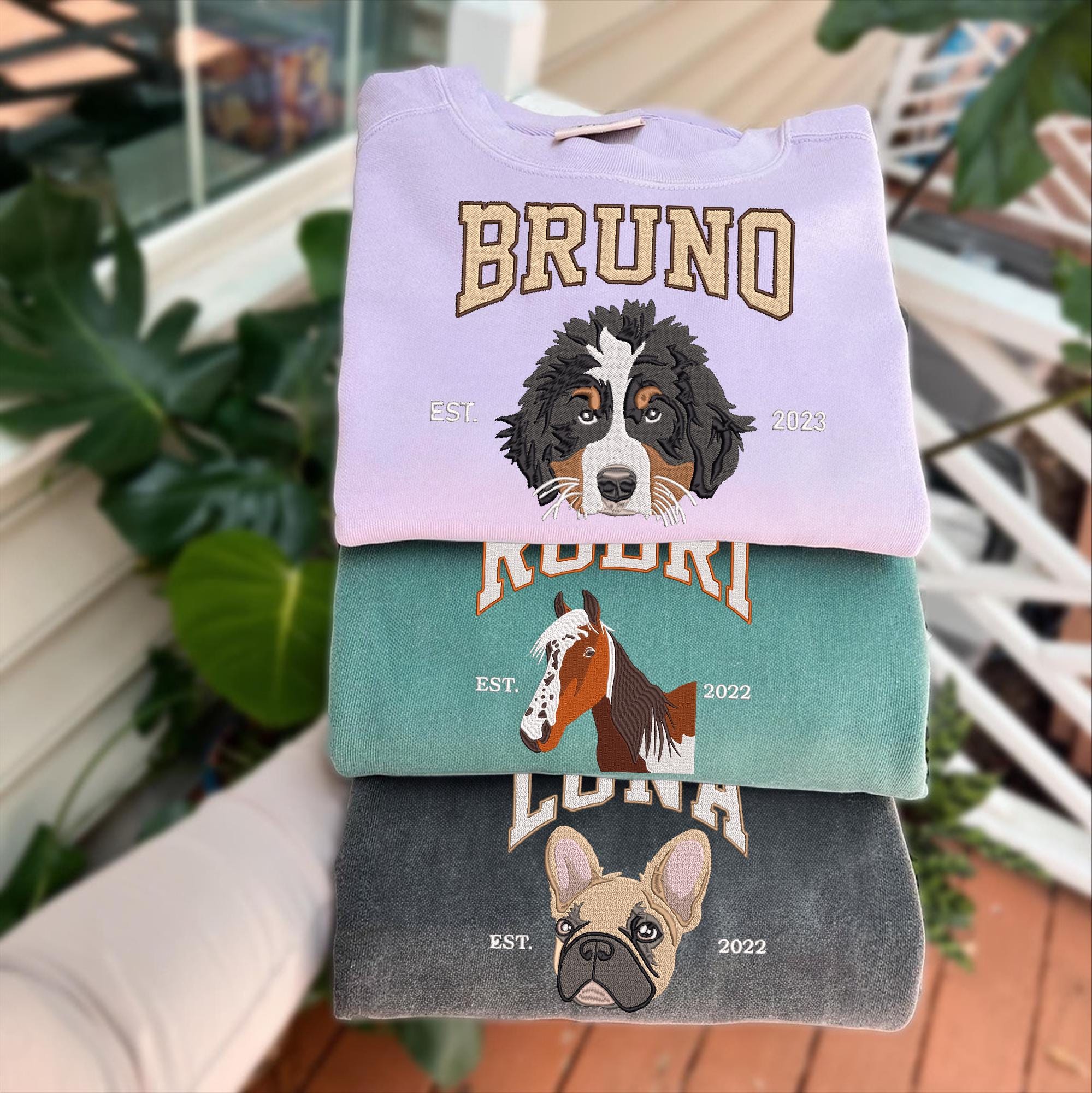 Custom Embroidered Sweatshirt With Pet Portrait and Name