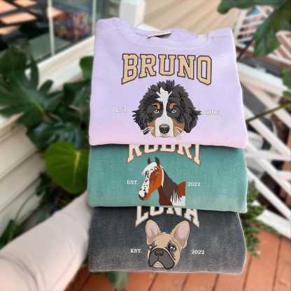 Custom Embroidered Sweatshirt With Pet Portrait and Name