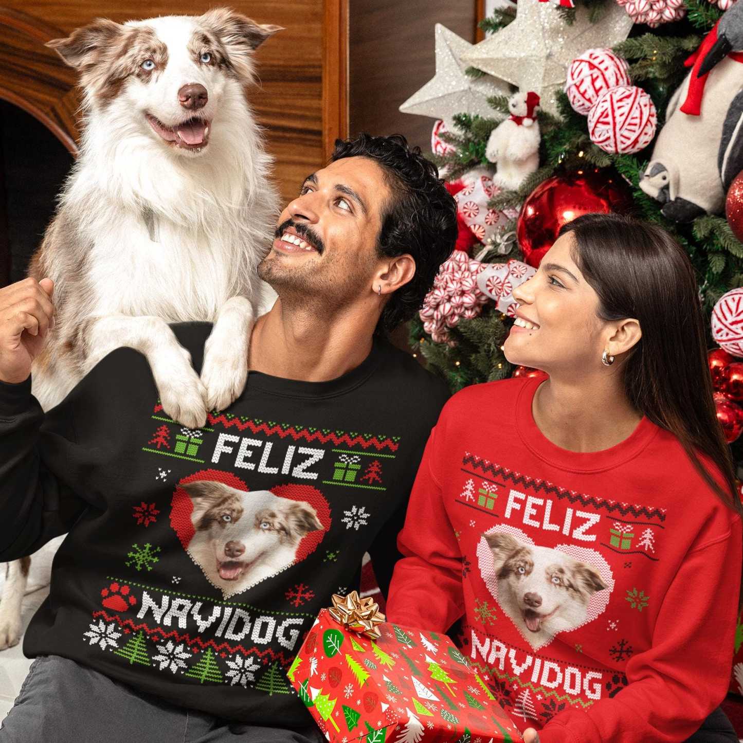 MEOWY CHRISTMAS PET black red cutomised photo sweater, Add picture face image of your pet