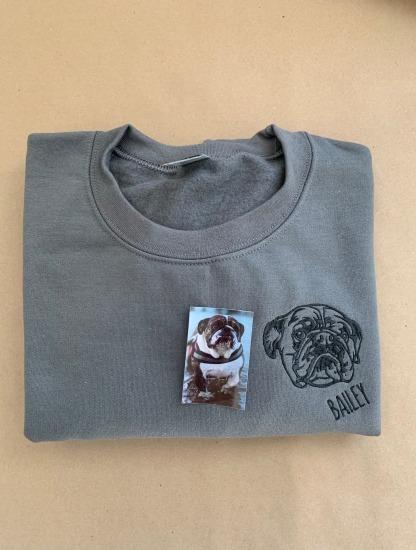 Custom Pet Portrait Embroidered T-Shirts, Sweatshirts and Hoodies