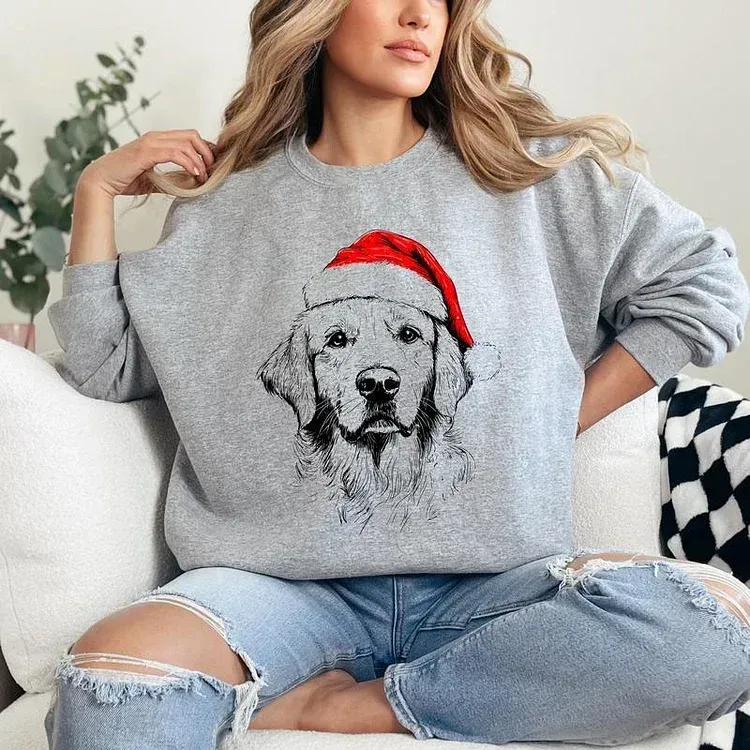 🎄🐾 Furry & Festive! Custom Pet Santa Hat Sweatshirt – Personalized Heat-Pressed Christmas Hoodie for Pet Lovers