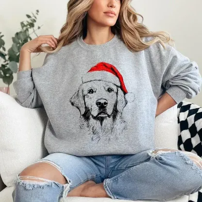 🎄🐾 Furry & Festive! Custom Pet Santa Hat Sweatshirt – Personalized Heat-Pressed Christmas Hoodie for Pet Lovers