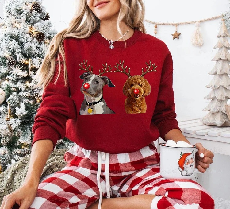 🎄🐾 Custom Christmas Pet Photo Sweatshirt, Funny Pet Reindeer Sweatshirt
