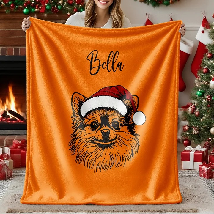 Custom Christmas Pet Portrait Blanket Gift for Pet Lover