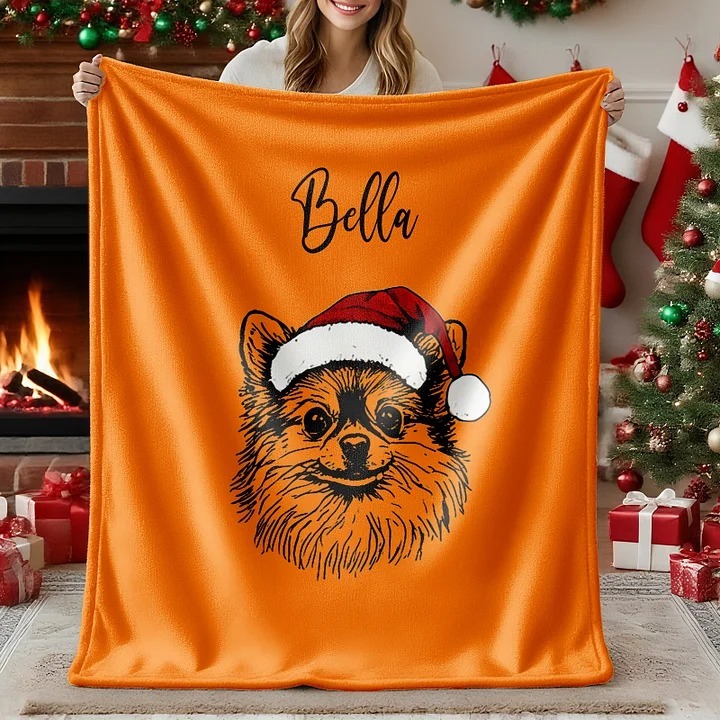 Custom Christmas Pet Portrait Blanket Gift for Pet Lover