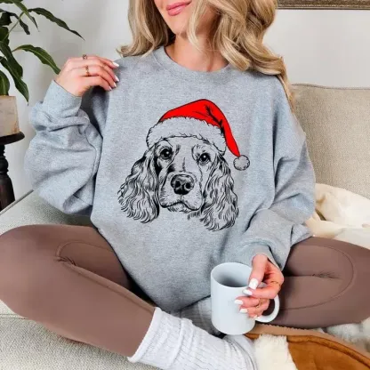 🎄🐾 Furry & Festive! Custom Pet Santa Hat Sweatshirt – Personalized Heat-Pressed Christmas Hoodie for Pet Lovers