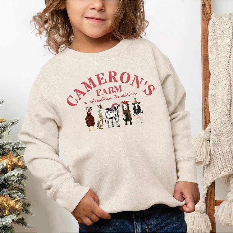 Custom Text and Farm Animals Christmas Sweatshirt – Perfect Holiday Gift for Farm Animal Lovers