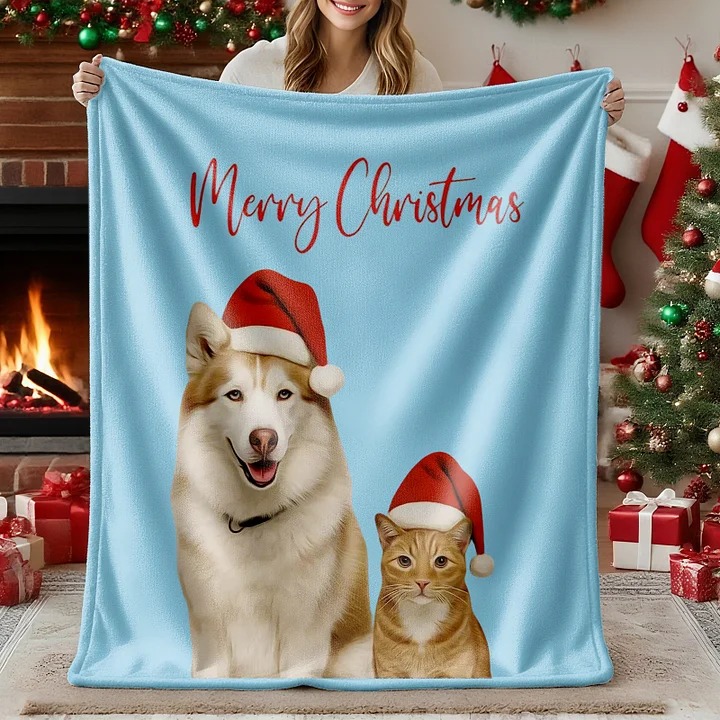 Custom Christmas Pet Portrait Blanket