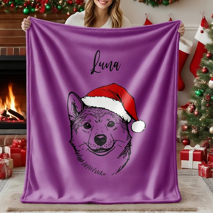 Custom Christmas Pet Portrait Blanket Gift for Pet Lover