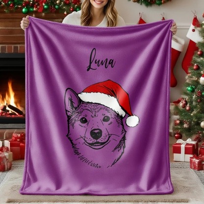 Custom Christmas Pet Portrait Blanket Gift for Pet Lover