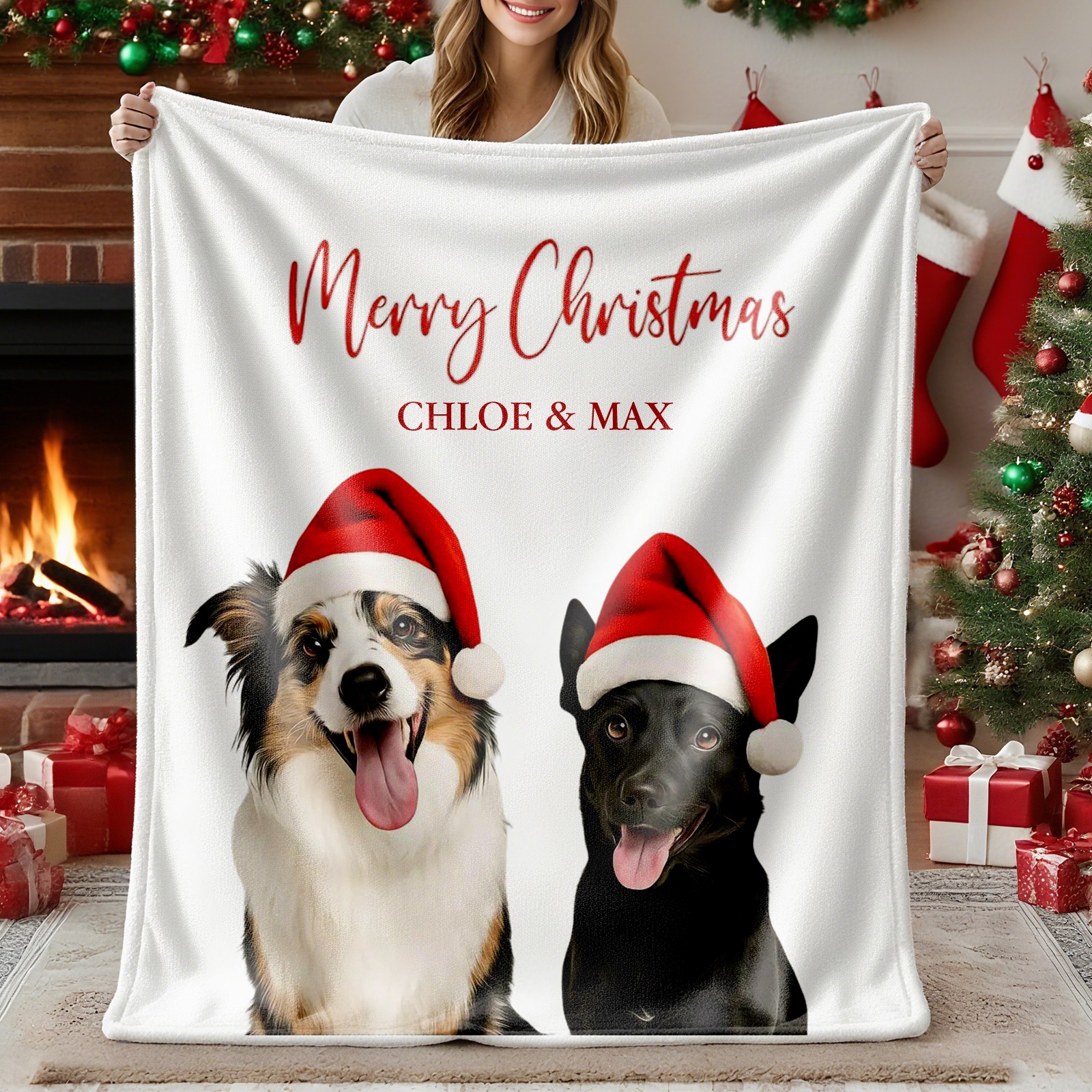 Custom Christmas Pet Portrait Blanket