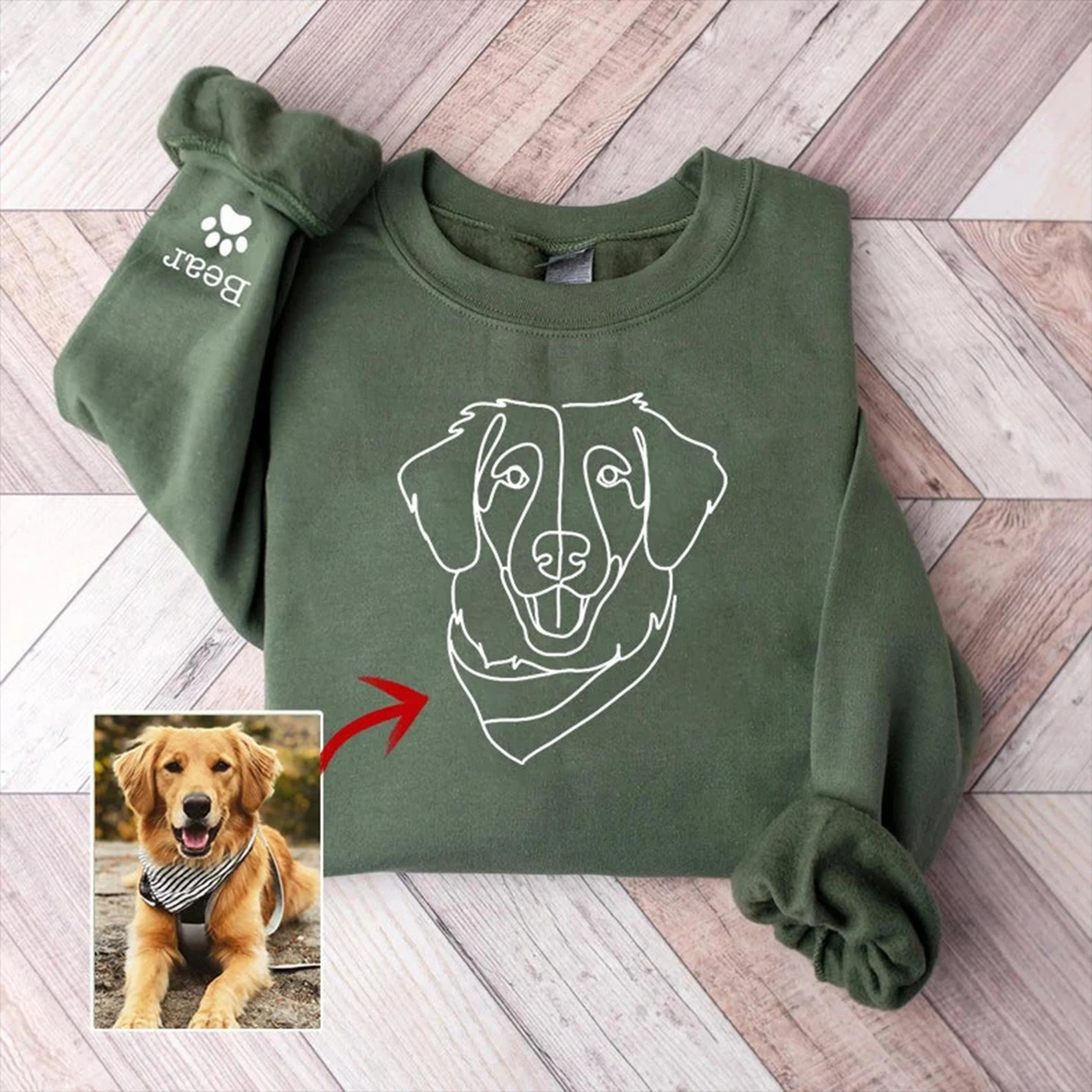 Personalized Dog Portrait Outline Sweatshirt, Custom Pet Photo Sweatshirt, Personalized Pet Face and Pet name Sweatshirt, Gift for Pet Lover