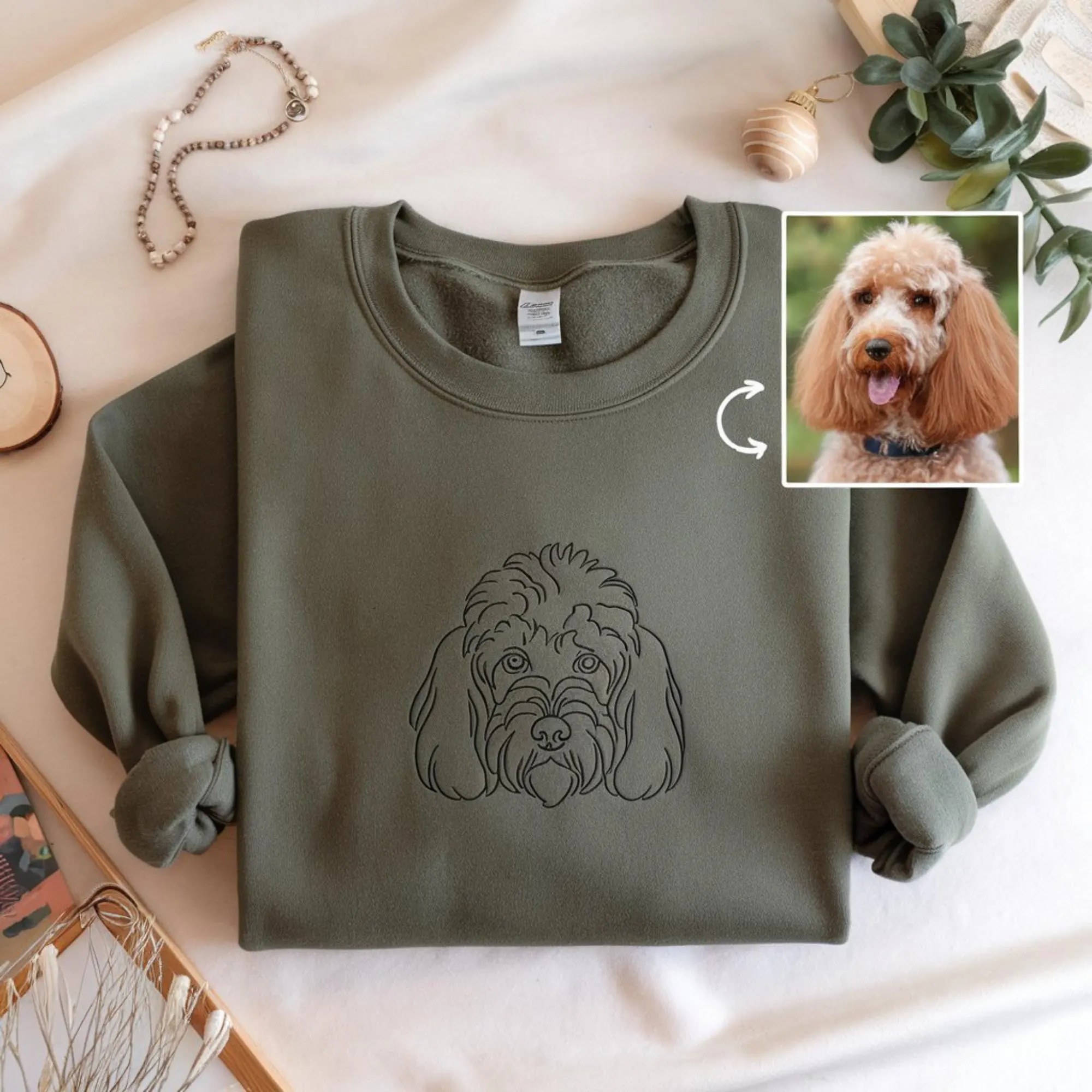 Custom Embroidered Dog Sweatshirt ,Personalised one-line Pet Crewneck ,Dog Mom Sweater,Unisex Embroidered Hoodie,Custom Gifts For Dog Owners