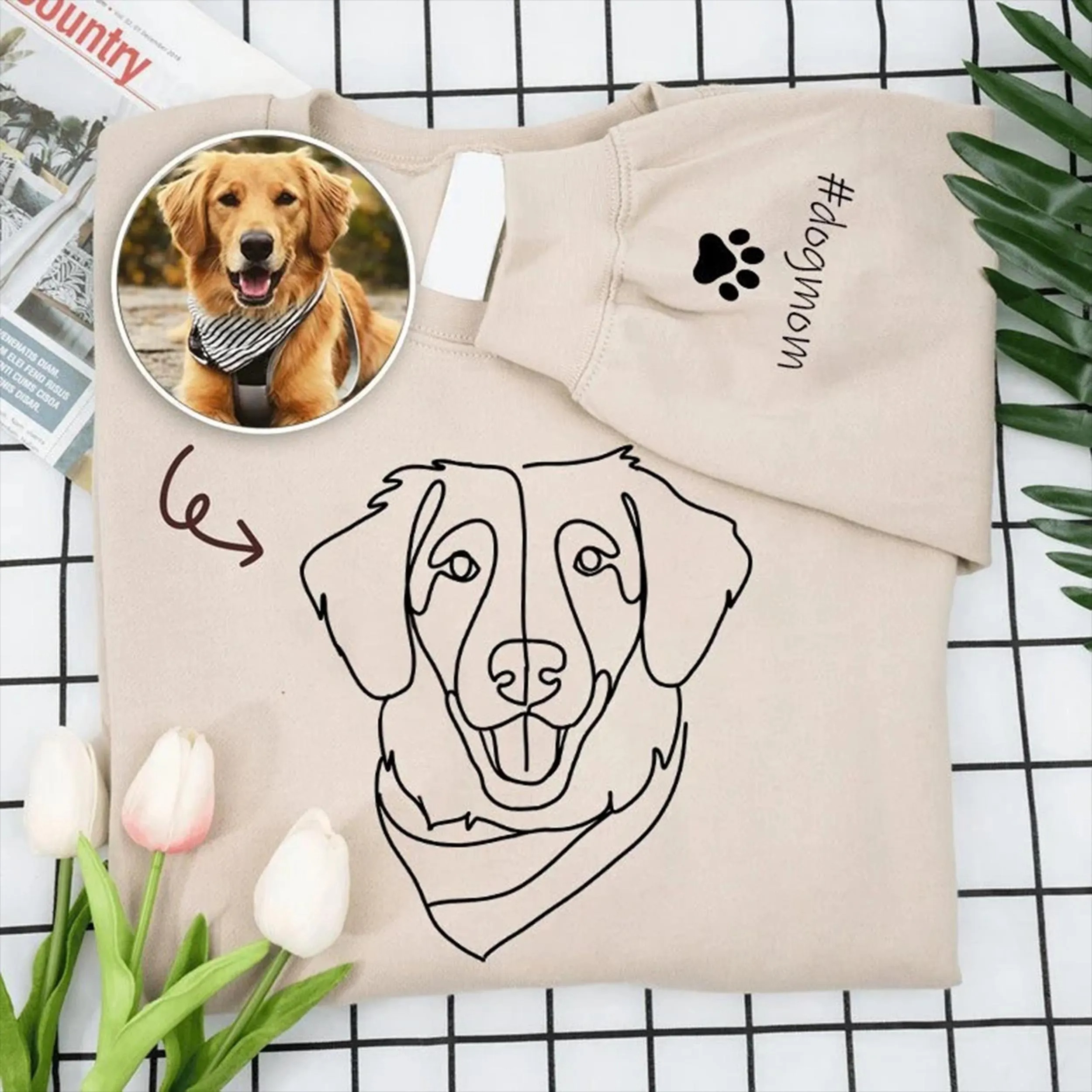 Personalized Dog Portrait Outline Sweatshirt, Custom Pet Photo Sweatshirt, Personalized Pet Face and Pet name Sweatshirt, Gift for Pet Lover