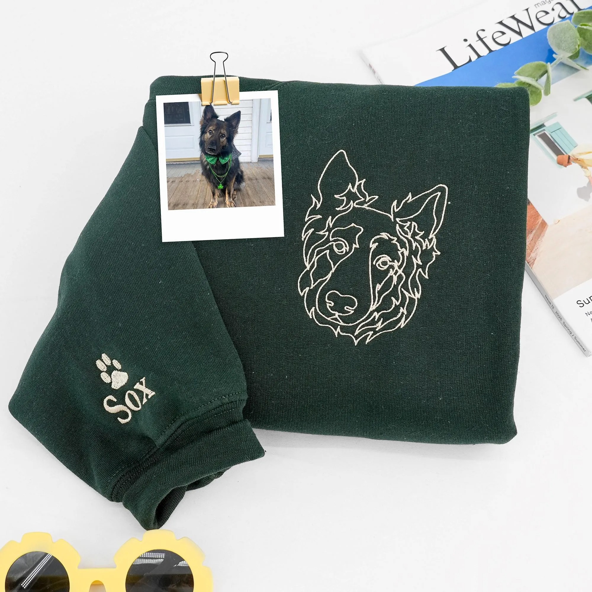 Embroidered Dog Dad Sweatshirt With Pet Photo - Custom Pet Portrait From Photo Sweatshirt - Dog Dad Gift - Pet Memorial Gift For Husband