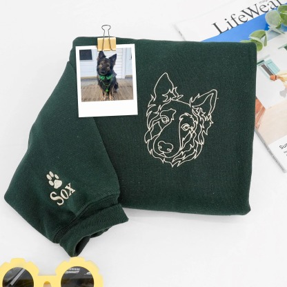 Embroidered Dog Dad Sweatshirt With Pet Photo - Custom Pet Portrait From Photo Sweatshirt - Dog Dad Gift - Pet Memorial Gift For Husband