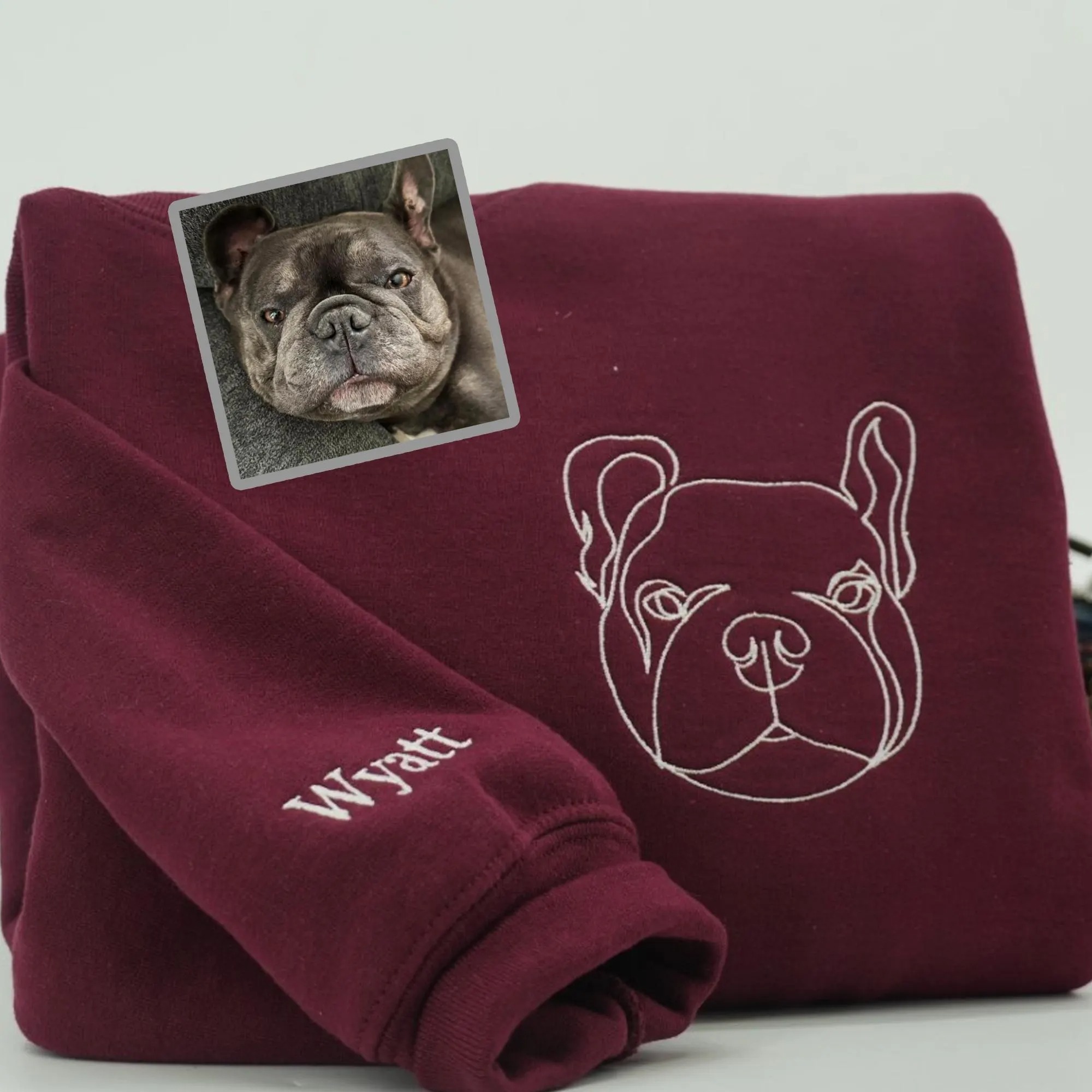 Custom Dog Outline Embroidered Hoodie – Personalized Pet Line Art & Name on Sleeve – Gift for Dog Lover or Pet Memorial