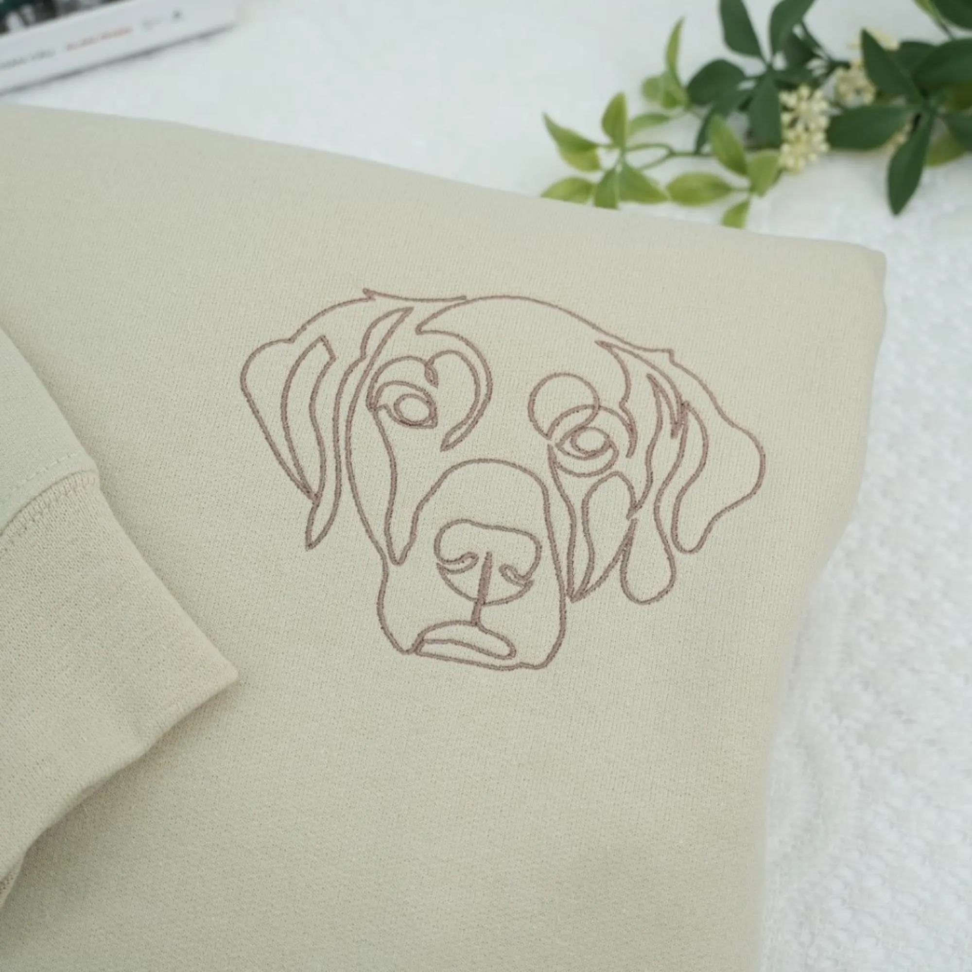 Custom Dog Outline Embroidered Hoodie – Personalized Pet Line Art & Name on Sleeve – Gift for Dog Lover or Pet Memorial