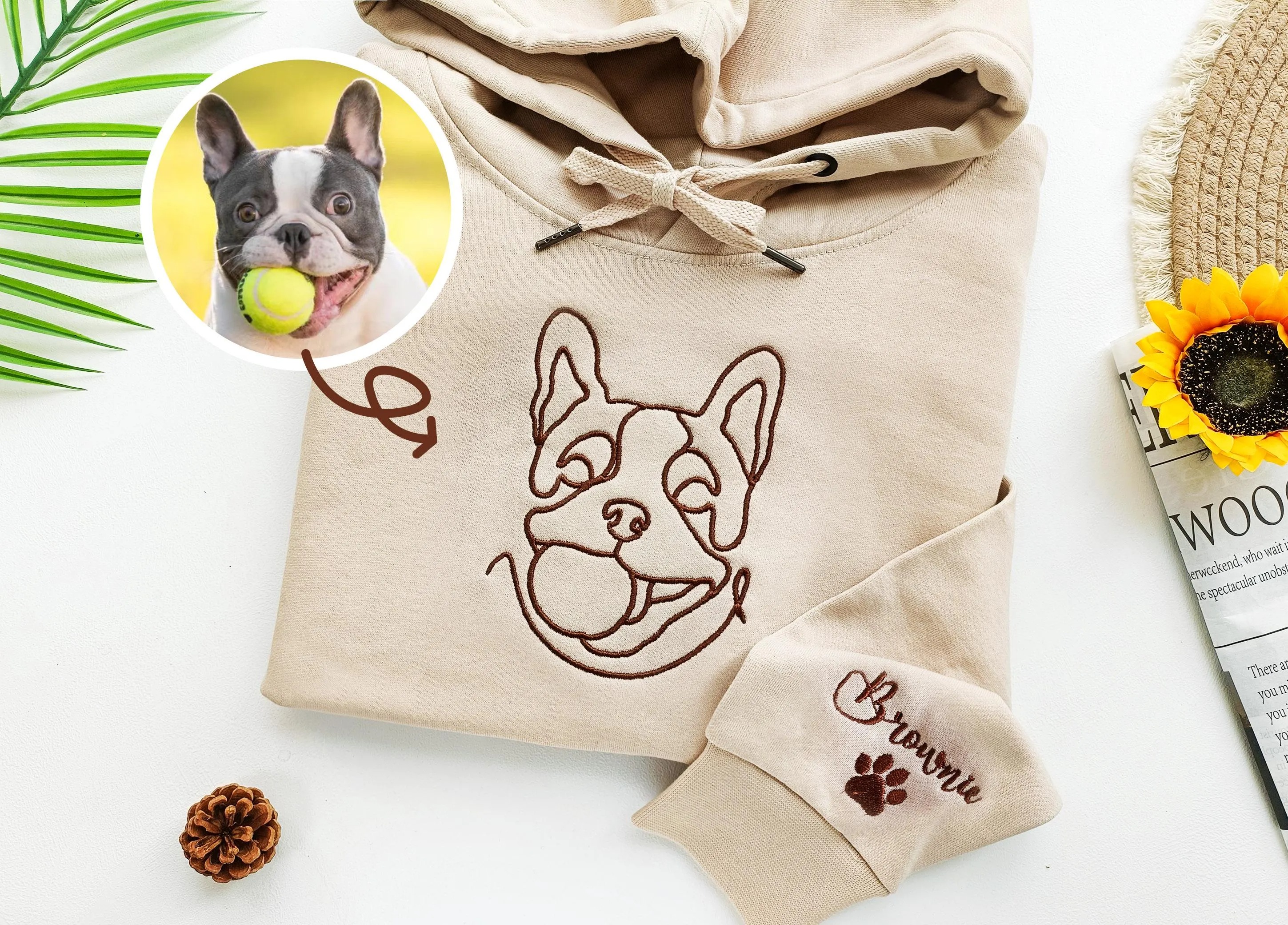 Personalised Embroidered Dog Hoodie,One-line Pet Sweatshirt,Unisex Embroidered Hoodie,Custom Gifts For Dog Owners