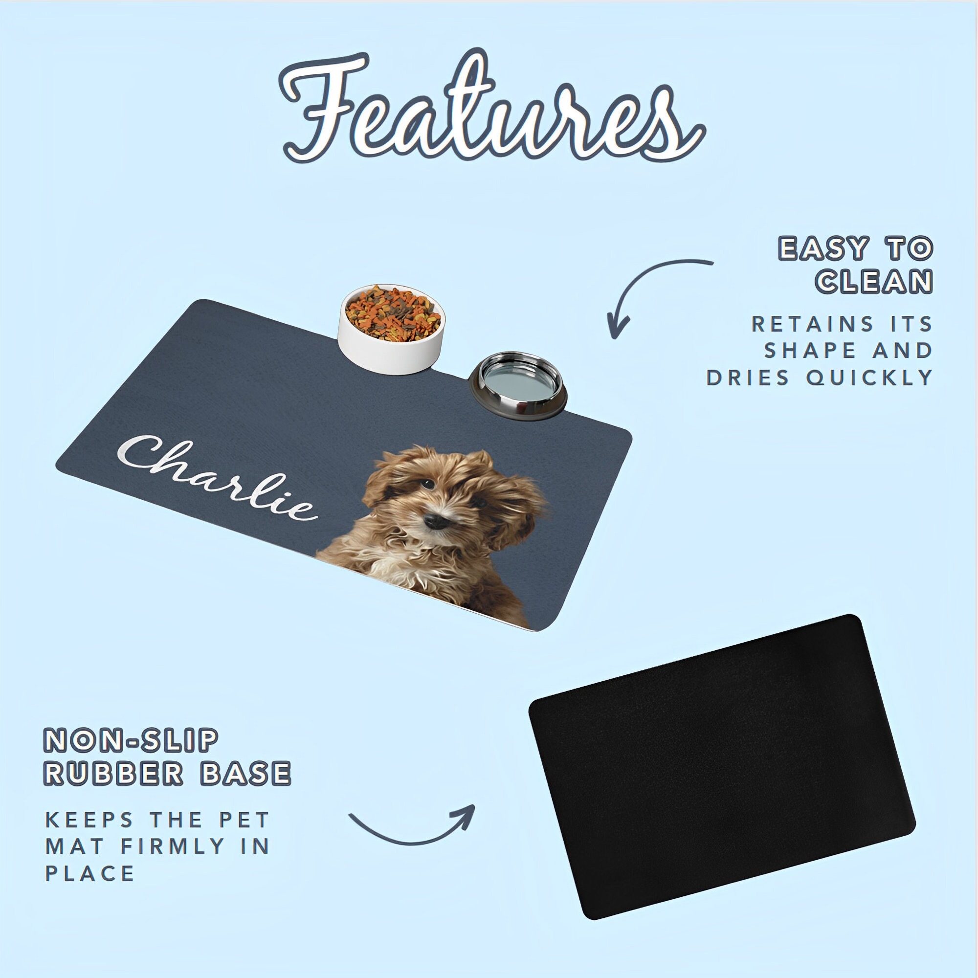Custom Pet Food Mat Custom Dog Placemat Custom Cat Placemats Personalized Pet Placemat Pet Feeding Mats Nonslip Dog Food Mat Dog Feeding