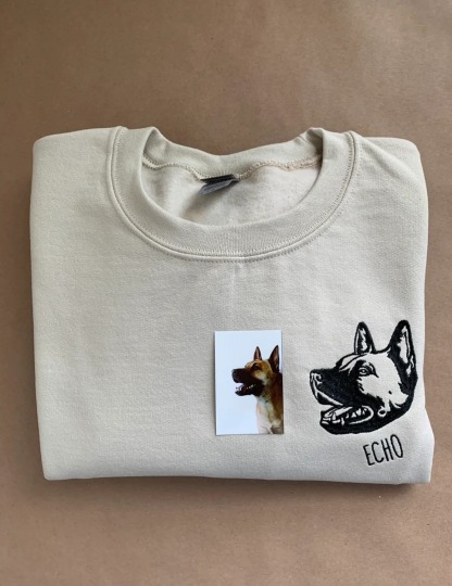 Custom Pet Portrait Embroidered T-Shirts, Sweatshirts and Hoodies