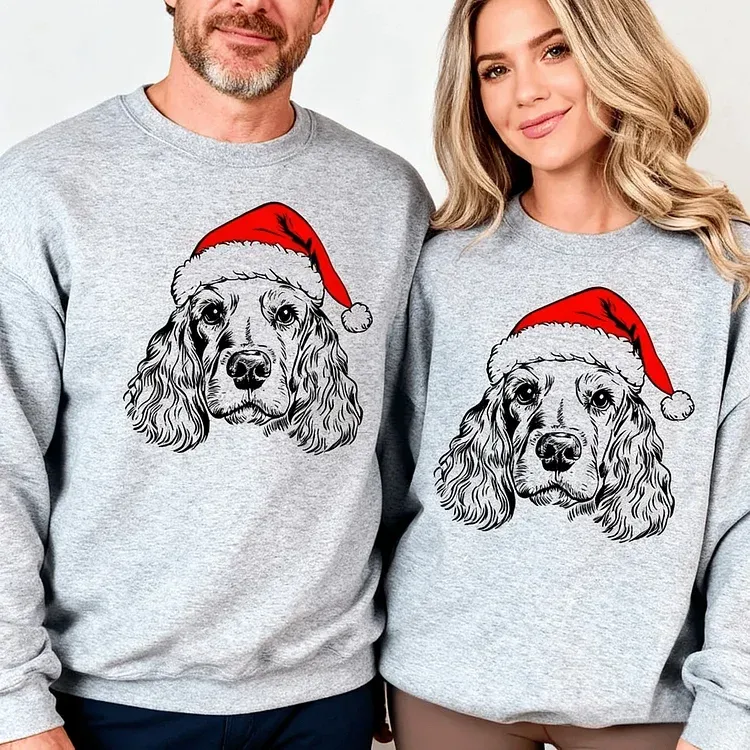 🎄🐾 Furry & Festive! Custom Pet Santa Hat Sweatshirt – Personalized Heat-Pressed Christmas Hoodie for Pet Lovers