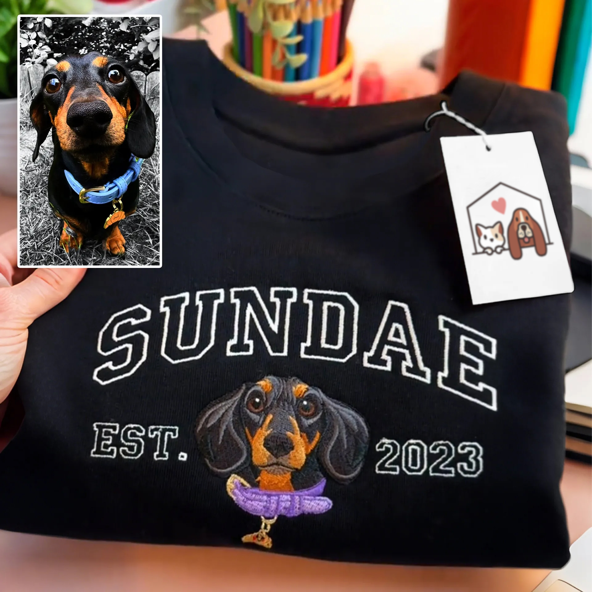 Custom Embroidered Sweatshirt with Dog Face Varsity from Photo, Gift for Pet Lovers