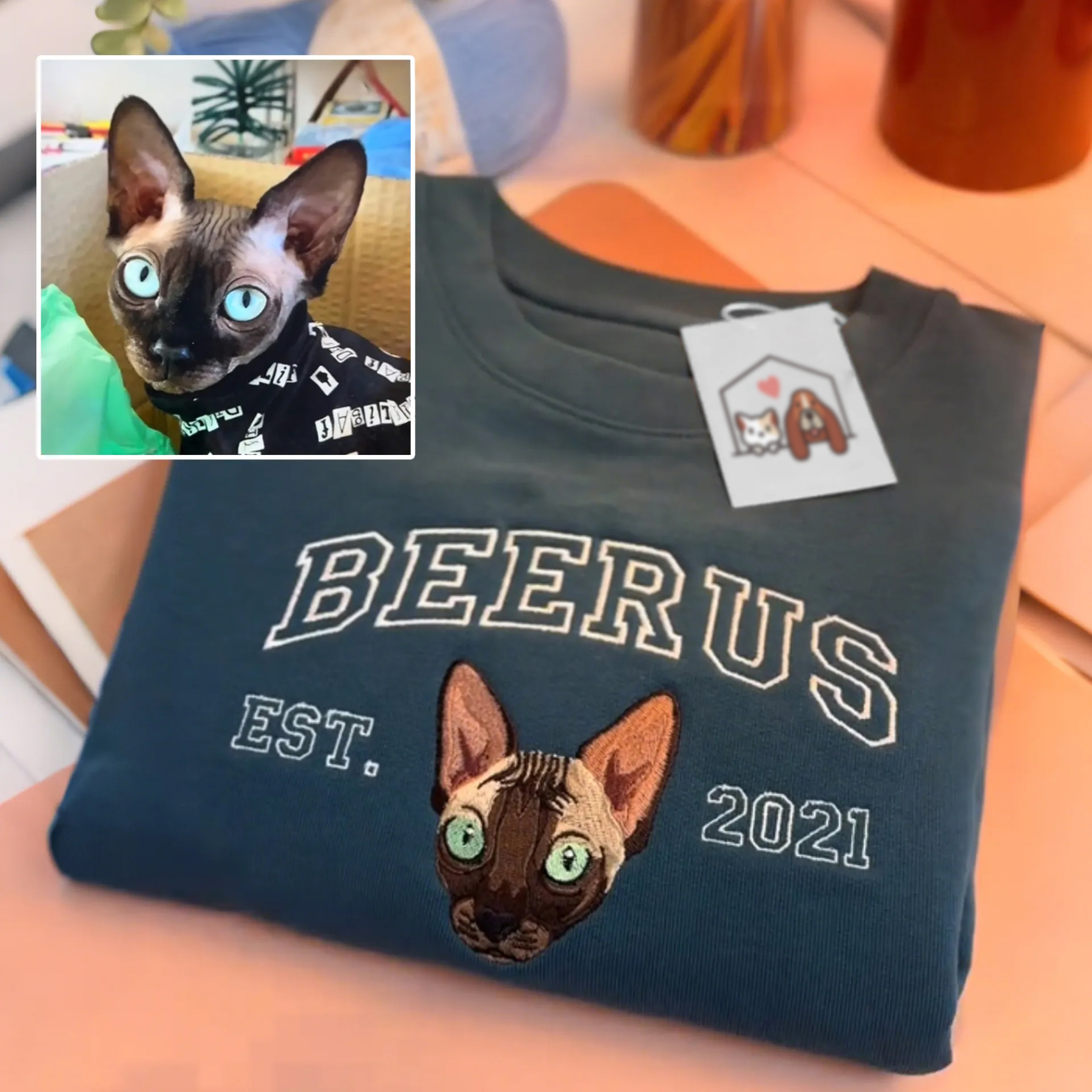 Custom Embroidered Sweatshirt with Dog Face Varsity from Photo, Gift for Pet Lovers