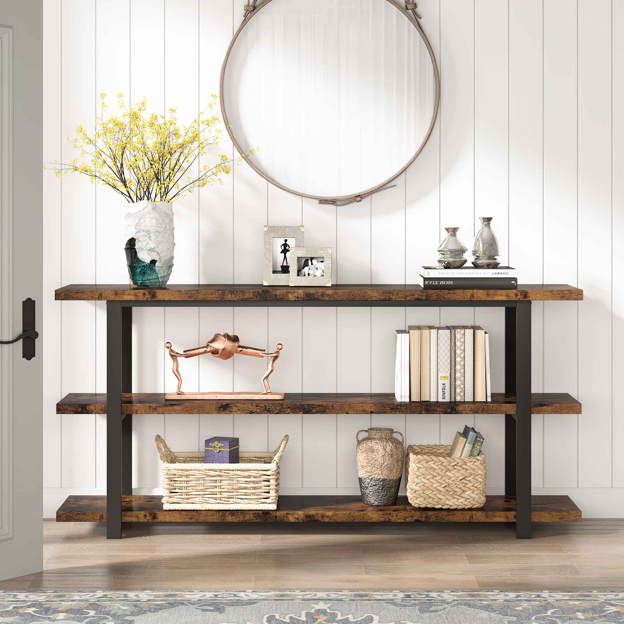  70.9 Inch 3-Tier Console Table with Storage