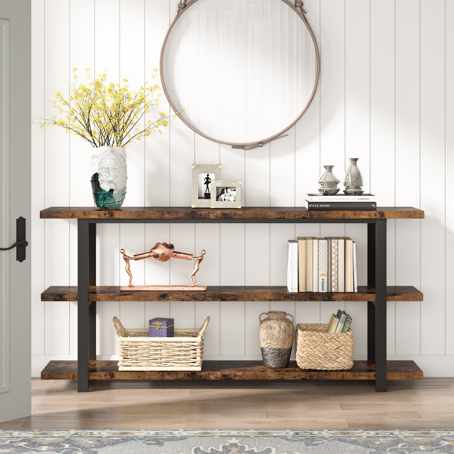  70.9 Inch 3-Tier Console Table with Storage