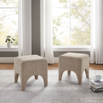 Boucle Ottoman Footstool with Arched Legs for Living Room Bedroom and Entryway