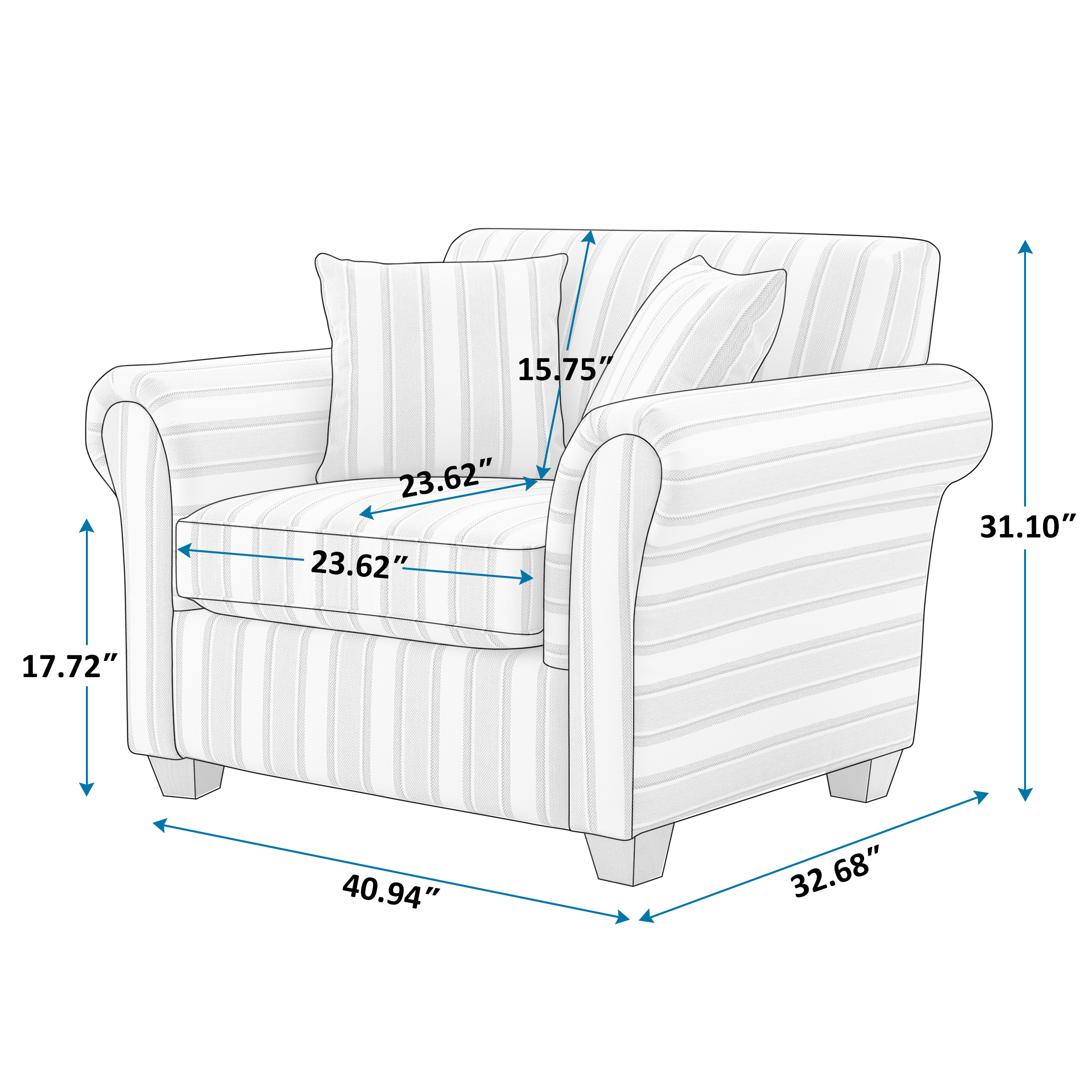 Striped Upholstered Accent Chair with Wood Legs