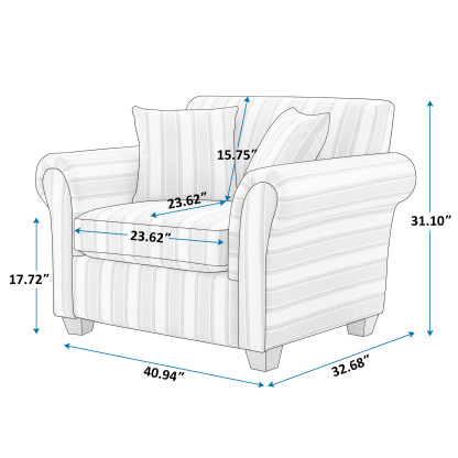 Striped Upholstered Accent Chair with Wood Legs