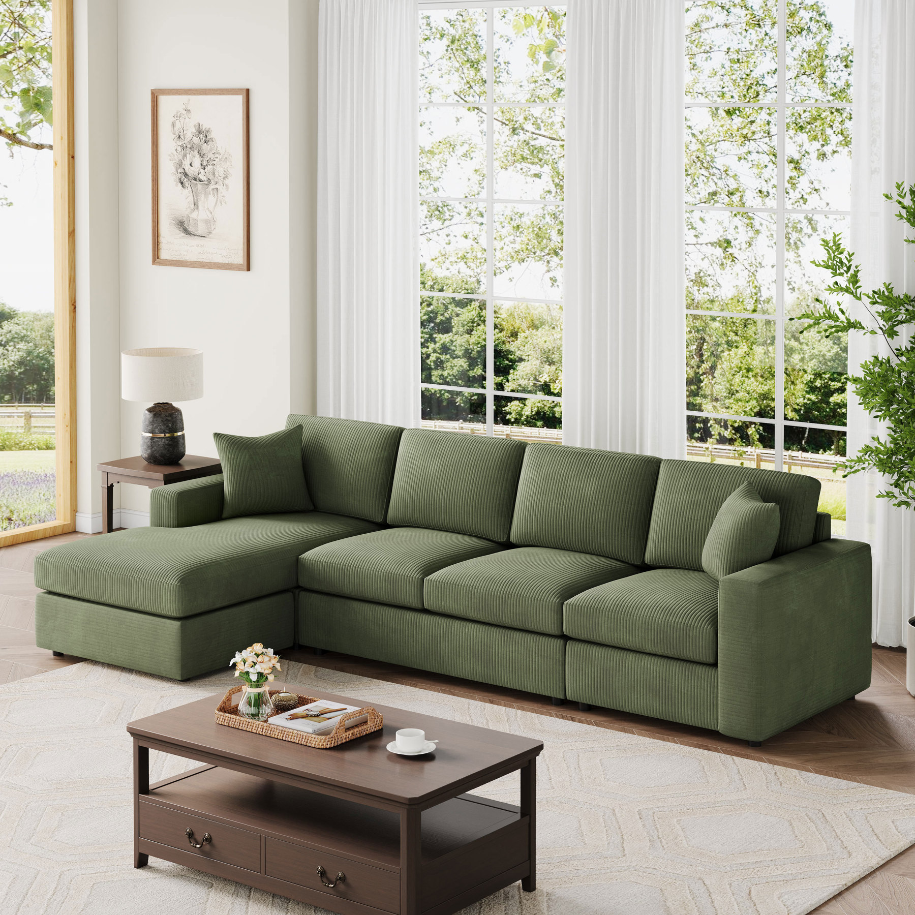 119" L-Shaped 3-Piece Sectional Sofa with Chaise
