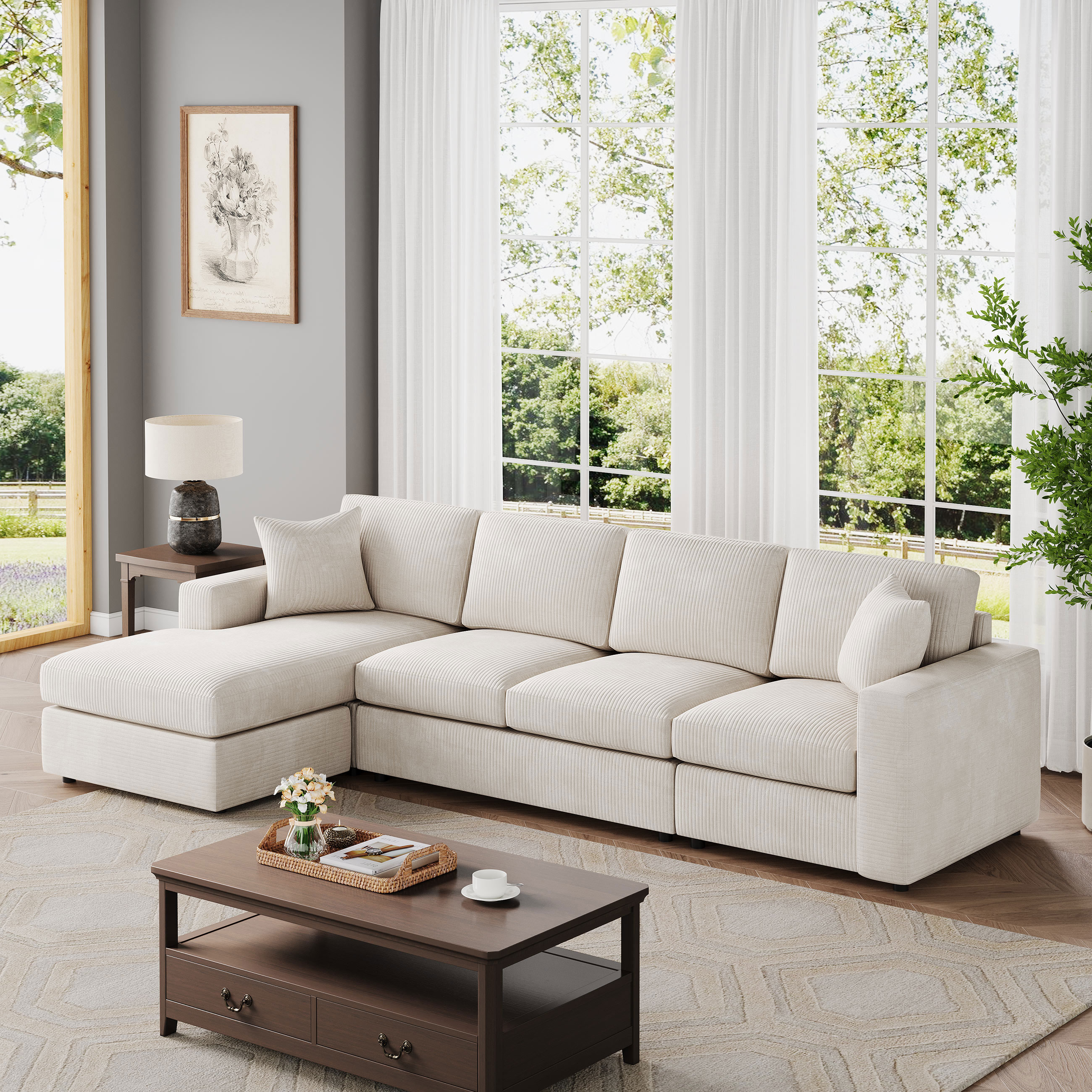 119" L-Shaped 3-Piece Sectional Sofa with Chaise 