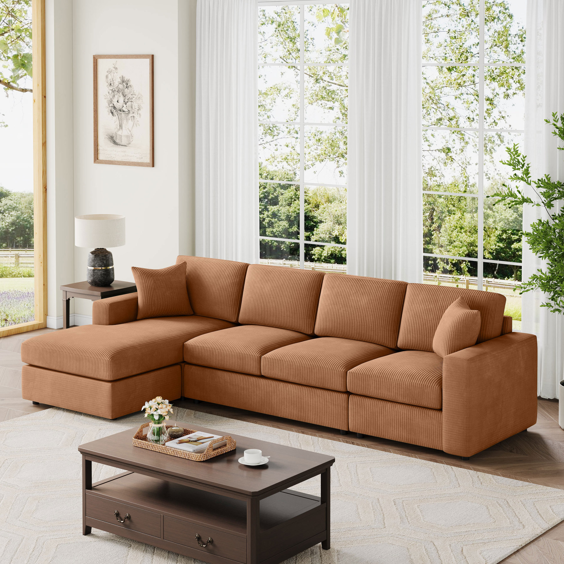 119" L-Shaped 3-Piece Sectional Sofa with Chaise 