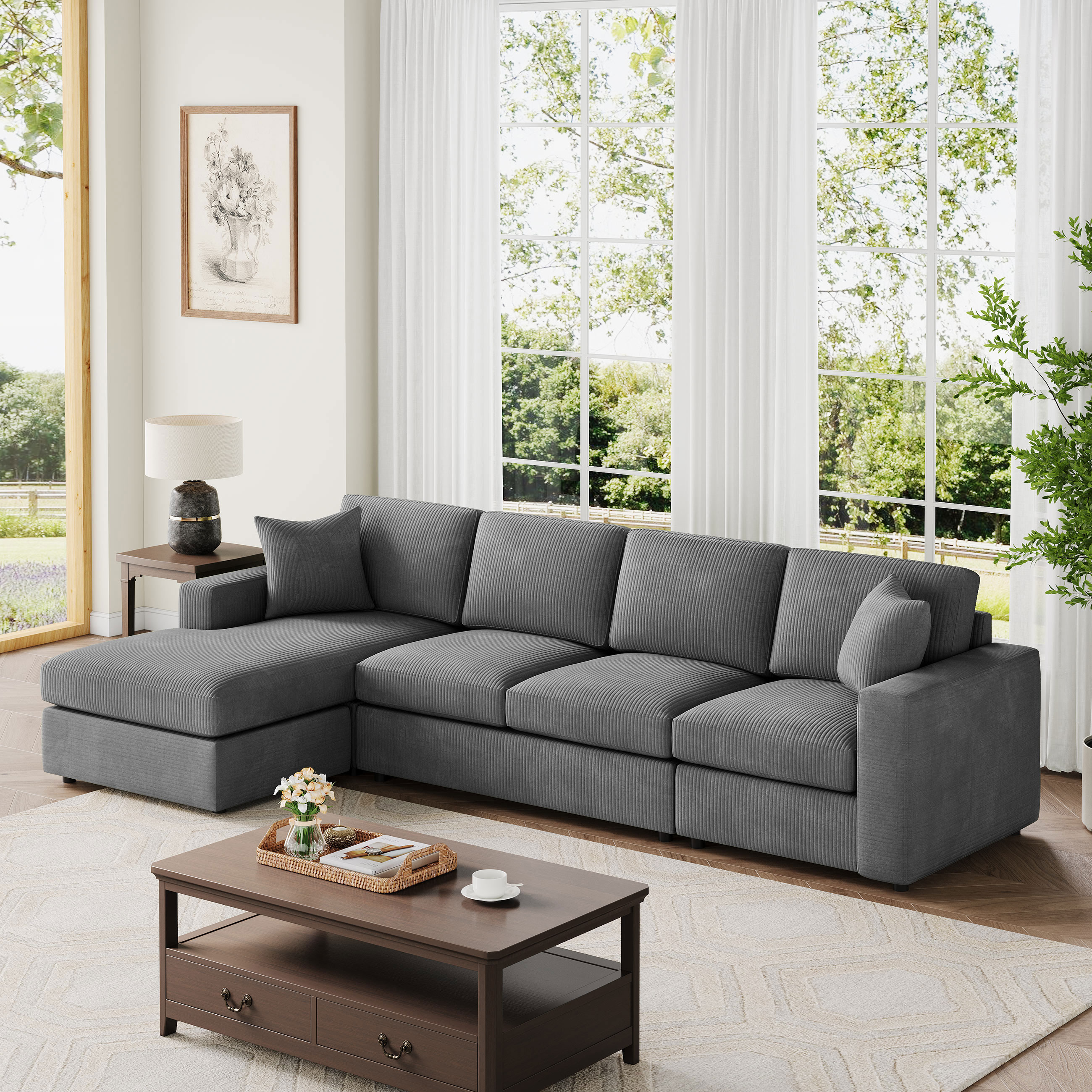 119" L-Shaped 3-Piece Sectional Sofa with Chaise 