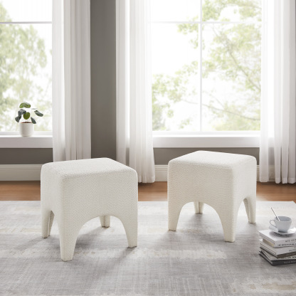 Boucle Ottoman Footstool with Arched Legs for Living Room Bedroom and Entryway