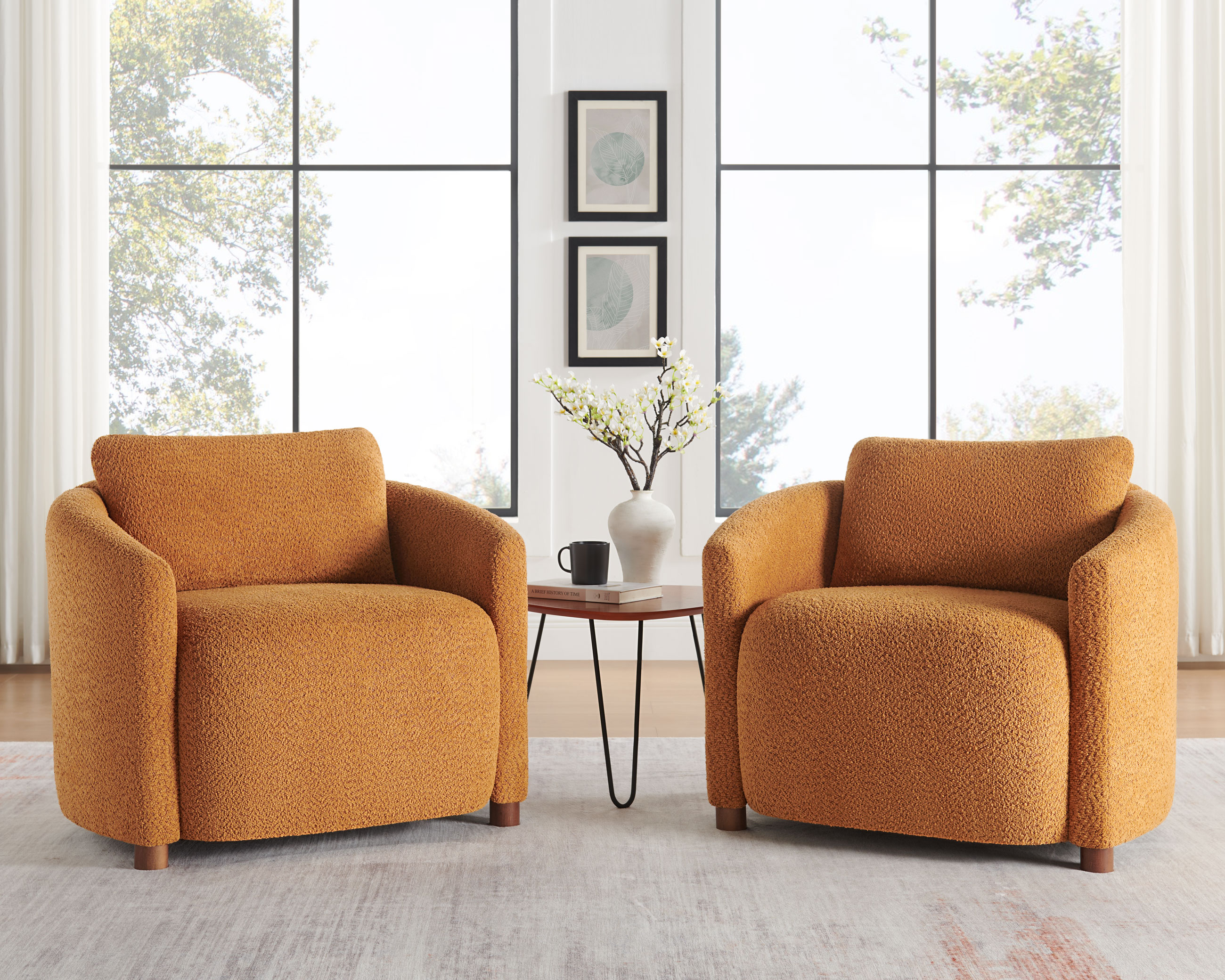 Boucle Barrel Reading Chair with Cloud Pillow Back Living Room & Bedroom