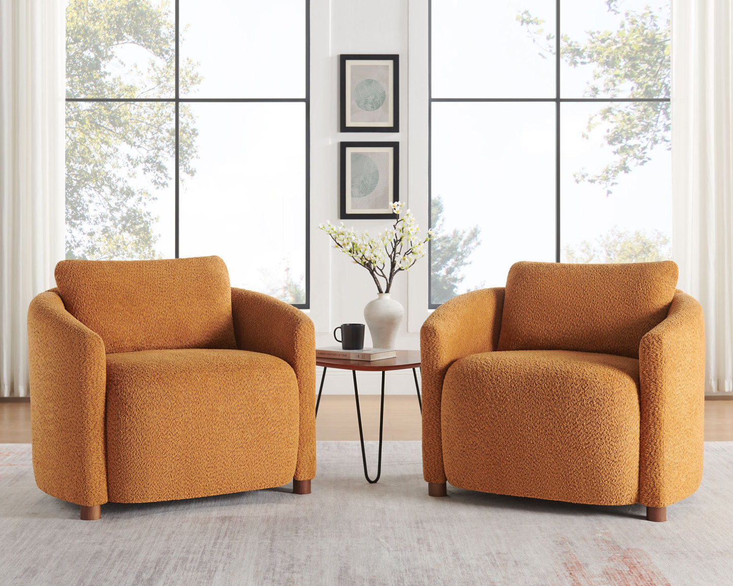 Boucle Barrel Reading Chair with Cloud Pillow Back Living Room & Bedroom