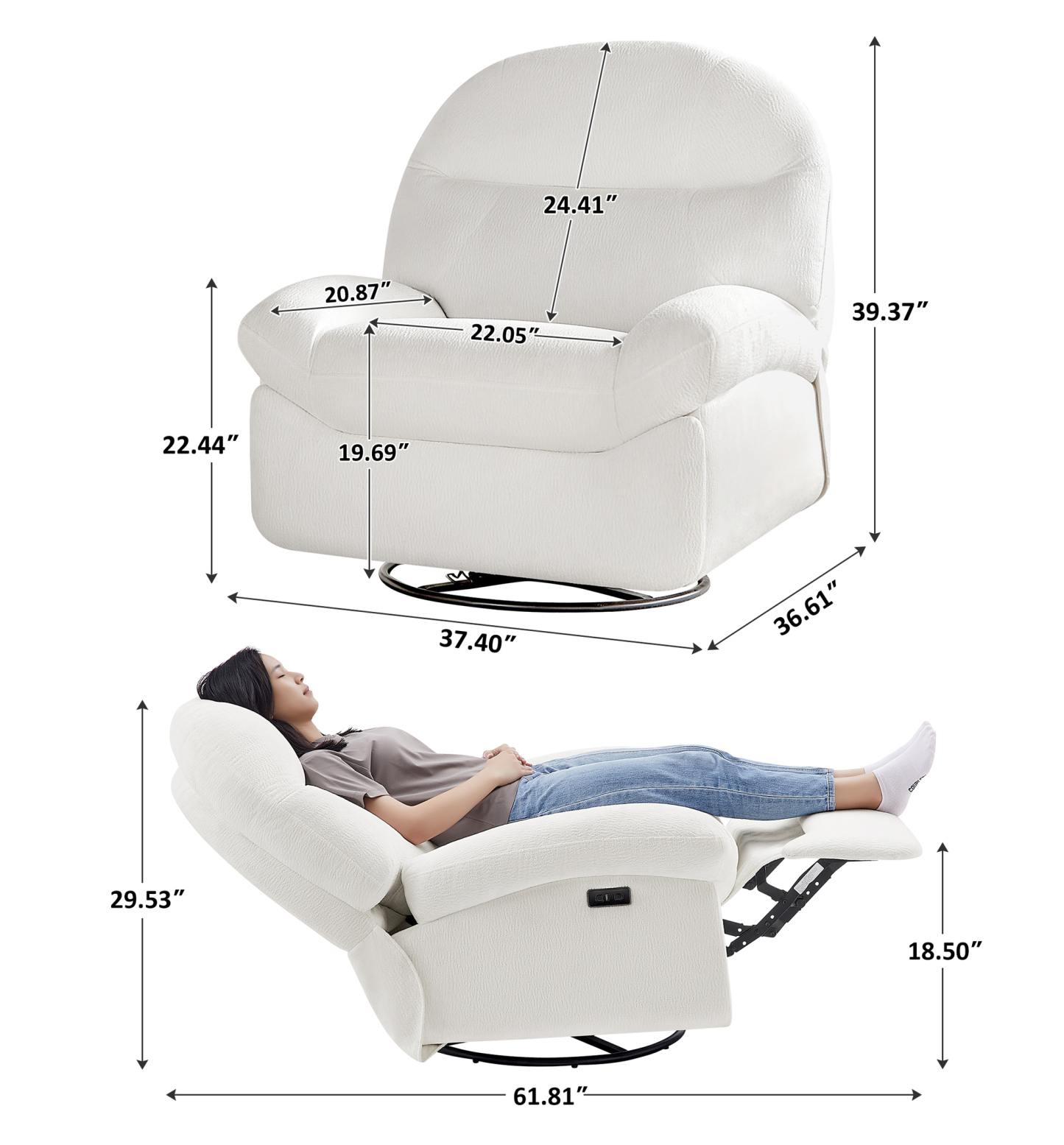 Power swivel nursery glider recliner with USB ＆ Type C Charging, Rocking Chair for Living Room, Bedroom, and Office