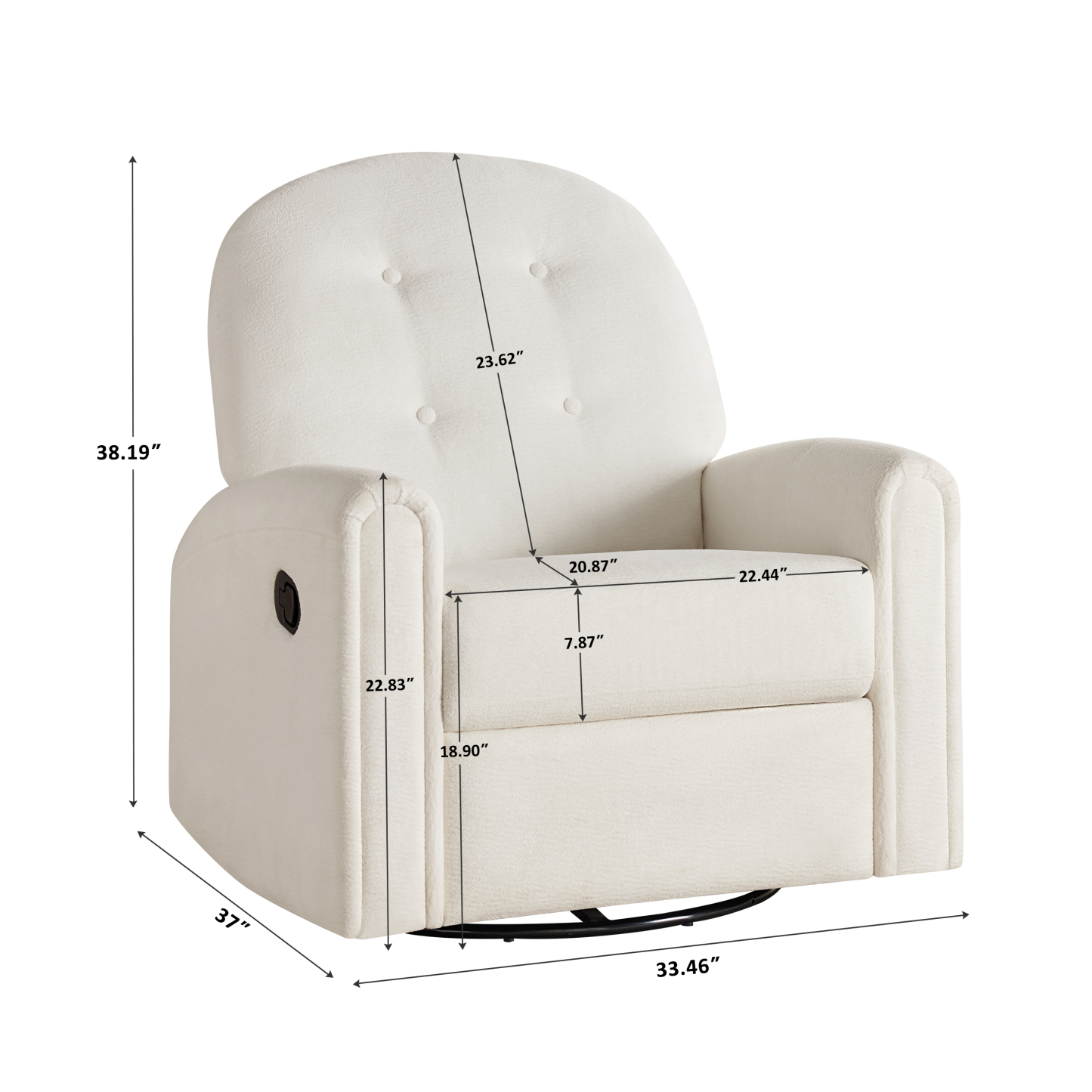 Swivel Glider Recliner Chair, Nursery Reclining Sofa Chair with Tufted Backrest