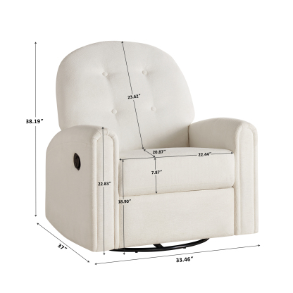 Swivel Glider Recliner Chair, Nursery Reclining Sofa Chair with Tufted Backrest