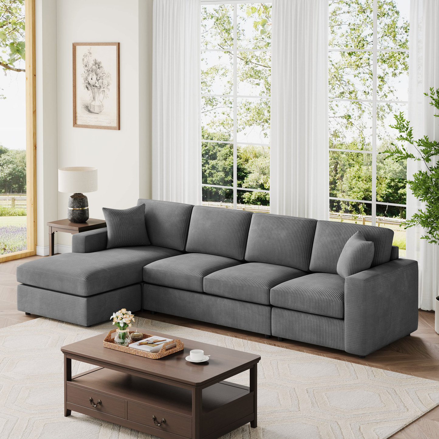 119" L-Shaped 3-Piece Sectional Sofa with Chaise 